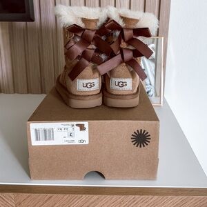 UGG Kids Tan Boots with Bow Accents